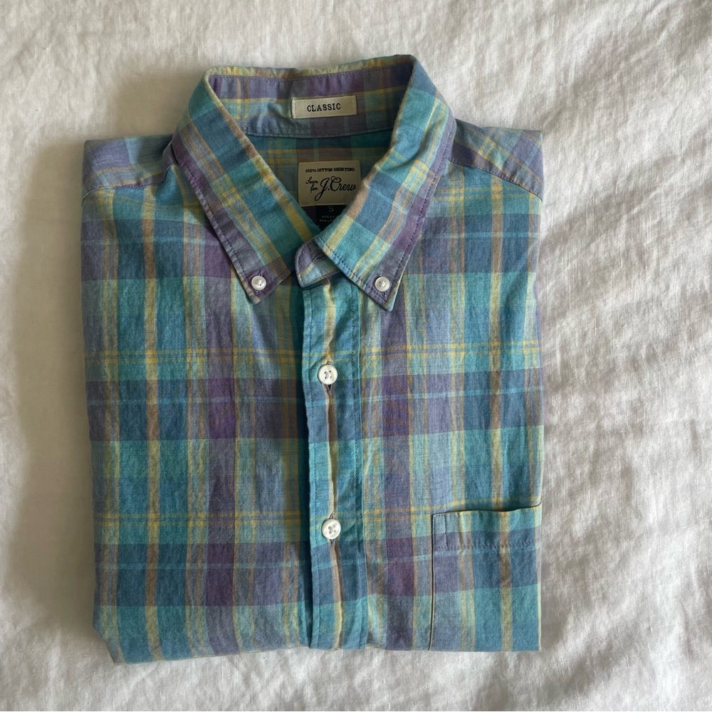 J.Crew Slim Heather Violet Plaid Secret Wash 100% Cotton Button Down Shirt